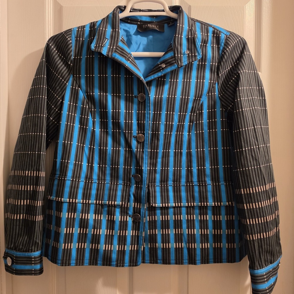 Women's Carlisle Collection Jacket Turquoise Blue Black With Silver Buttons Sz 6
